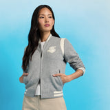 CONTRAST STRIPE KNIT BOMBER JACKET