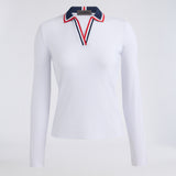 CONTRAST JOHNNY COLLAR TECH NYLON RIB LONG SLEEVE POLO