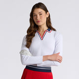 CONTRAST JOHNNY COLLAR TECH NYLON RIB LONG SLEEVE POLO
