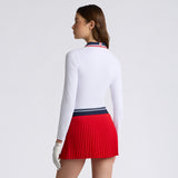 CONTRAST JOHNNY COLLAR TECH NYLON RIB LONG SLEEVE POLO