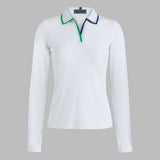 CONTRAST JOHNNY COLLAR TECH NYLON RIB LONG SLEEVE POLO