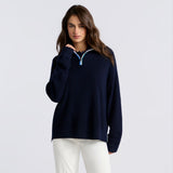 WAFFLE KNIT MERINO WOOL 1/4 ZIP SWEATER